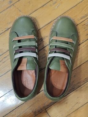 Spring Step Olive Green Leather Casual Sneakers with Multi-Color Straps